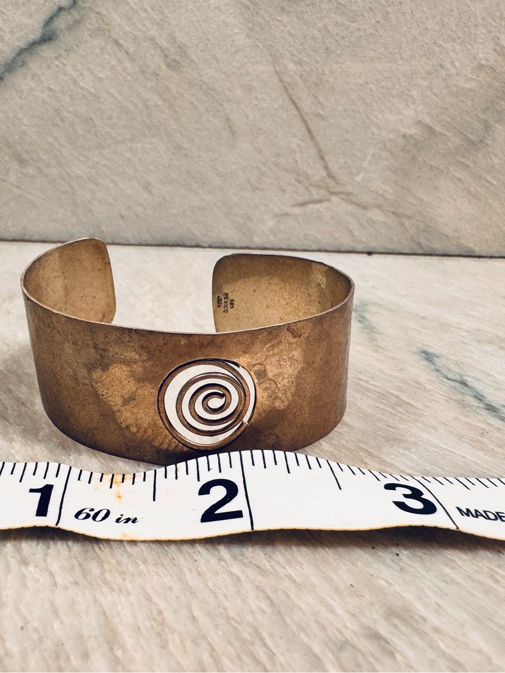 Hammered 925 Silver Cuff with Spiral DetailâHandmade in Mexico